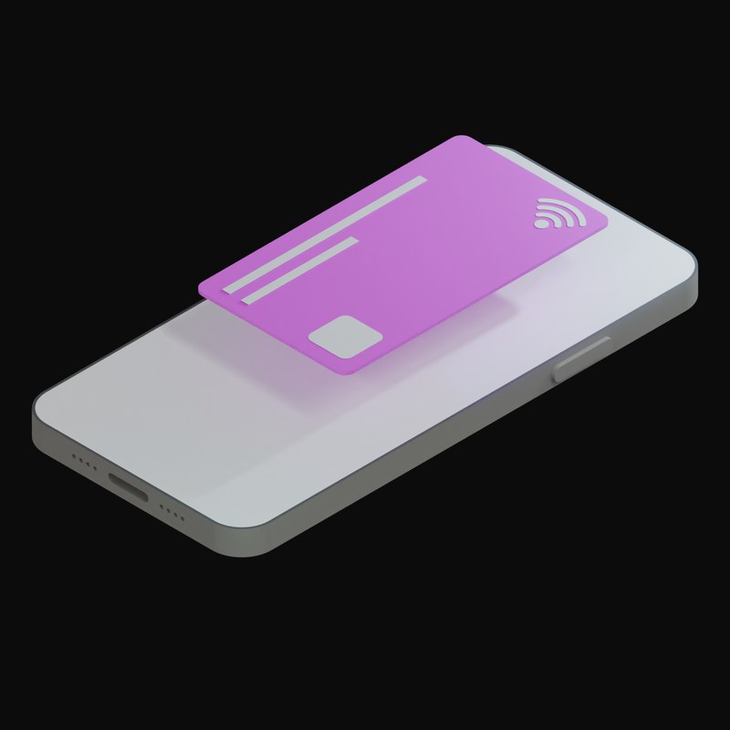 Magenta Credit Card on a White Phone 3D Icon - 3D icon from Credit Card and Phone 3D Icons