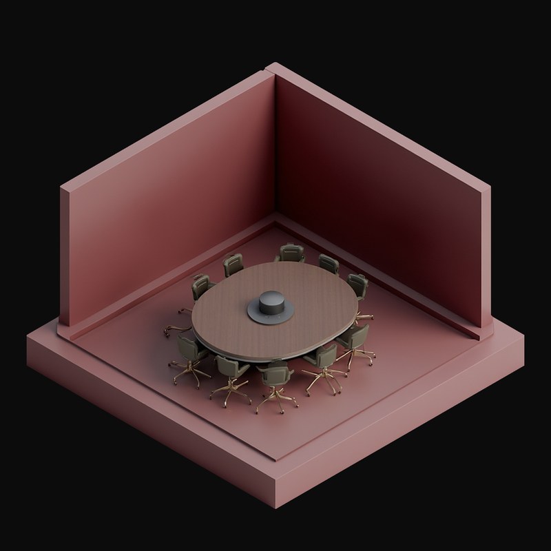 Burgundy Meeting Room with an Oval Table - 3D icon from Isometric Clay Room Scenes