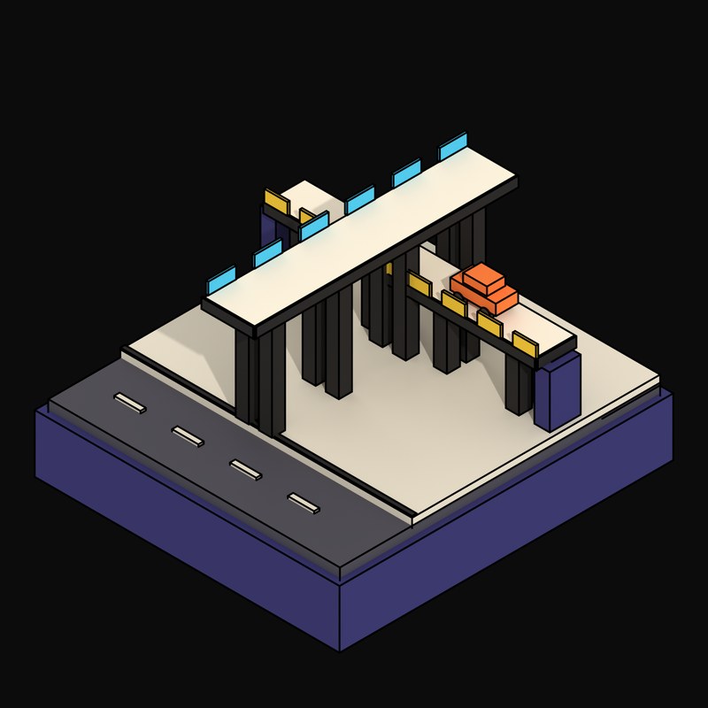 Pink Elevated Interchange with Crossing Flyover Ramps - 3D icon from Neo Brutalist Scenes