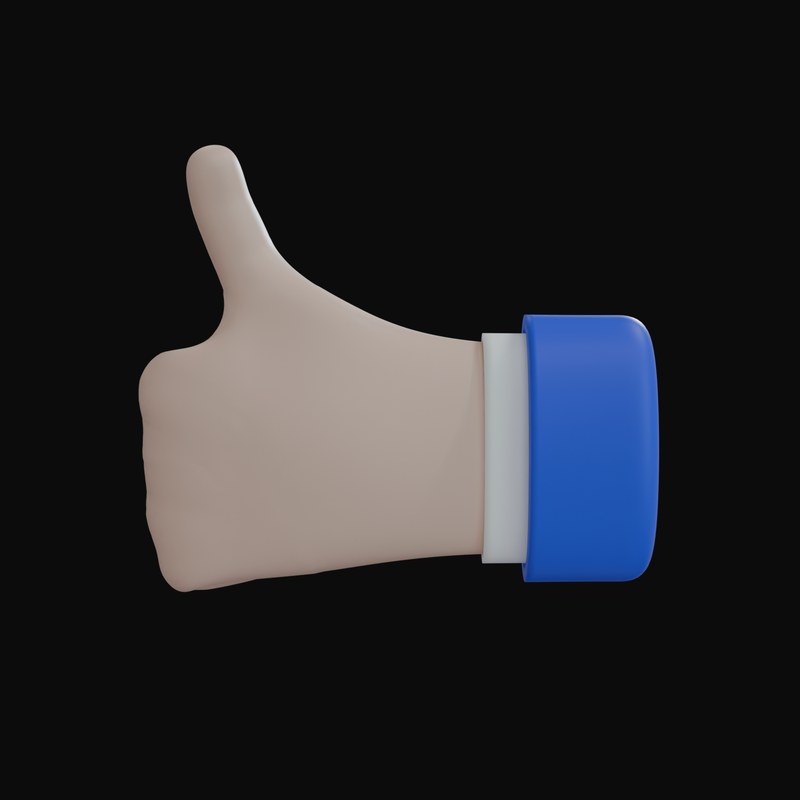 White Thumbs Up, Back of Hand Business Hand 3D Icon - 3D icon from Business Hand Gestures 3D Icons