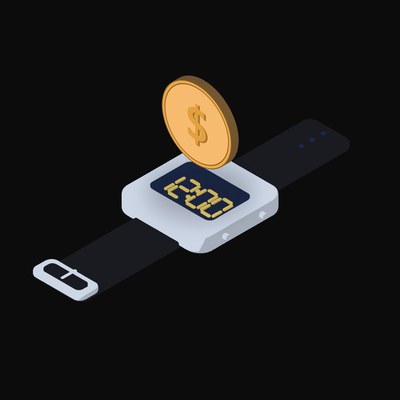 Australian Dollar Floating Over a Watch - illustration from Crypto & Currency Watch Float