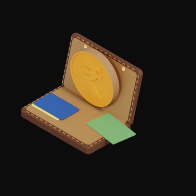 Indian Rupee Floating Over a Wallet - 3D icon from Crypto & Currency Wallet Float