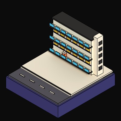 Interlocking Scissor-Section Maisonettes with Alternating Window Bands - 3D icon from Neo Brutalist Scenes
