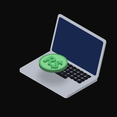 Brazilian Real Floating Over a Laptop (Back) - illustration from Crypto & Currency Laptop Float