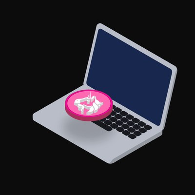 Uniswap Floating Over a Laptop (Back) - illustration from Crypto & Currency Laptop Float