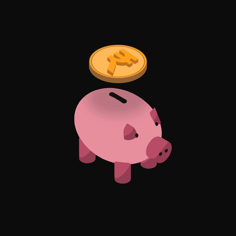 Indian Rupee Floating Over a Piggy Bank (Back) - animated icon from Crypto & Currency Piggy Bank Float