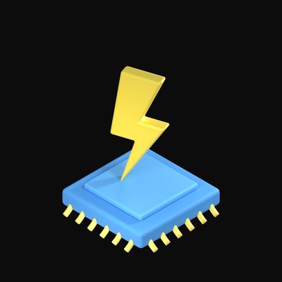 Blue Power Chip with Lightning 3D Icon - 3D icon from AI Chips and Processors 3D