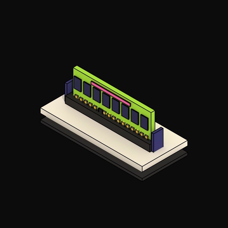Lime Memory Module in a Retaining Slot - 3D icon from Neo Brutalist AI Hardware