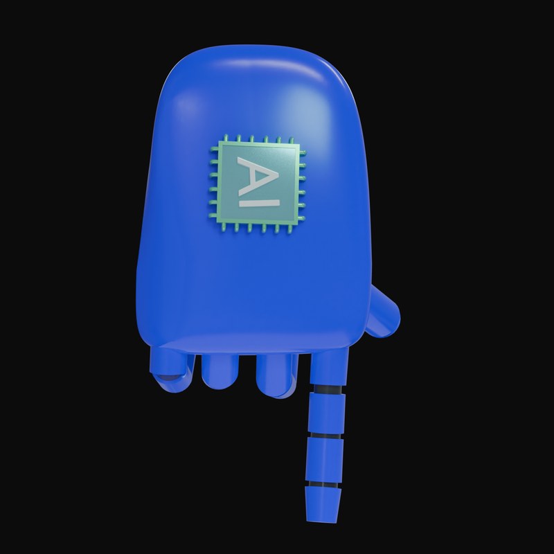 Blue Pointing Down Robot Hand 3D Icon - 3D icon from Robot Hand Gestures 3D Icons