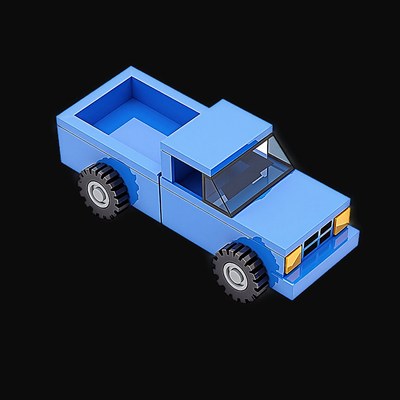 Blue Toy Brick Pickup Truck - Plastic 2 - 3D icon from Toy Brick Vehicles - Plastic