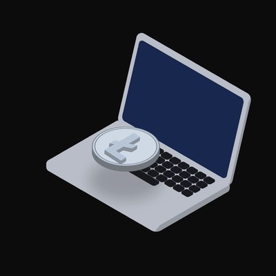 Litecoin Floating Over a Laptop (Back) - illustration from Crypto & Currency Laptop Float