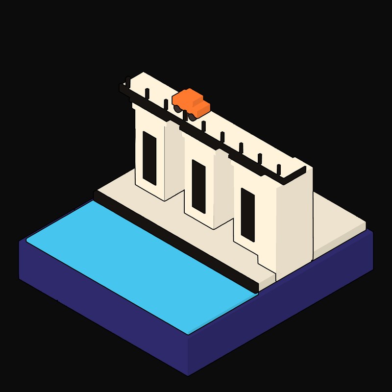 Tapering Bridge Pier Cluster over Cyan Water - illustration from Neo Brutalist Scenes Icons