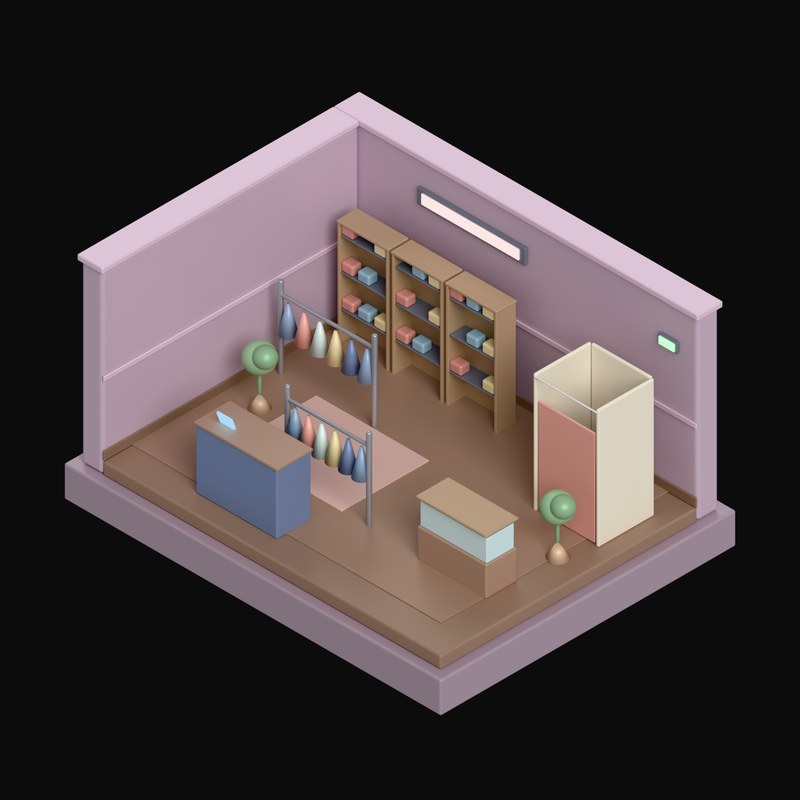Pale Orchid Clothing Store with Hanging Rails - 3D icon from Isometric Room Blocks