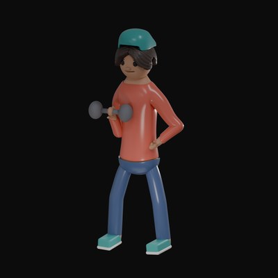 Man Curling a Single Dumbbell - 3D icon from Gym Workout Pose Figures 3D Icons