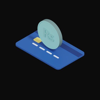 Pakistani Rupee Floating Over a Credit Card - 3D icon from Crypto & Currency Credit Card Float
