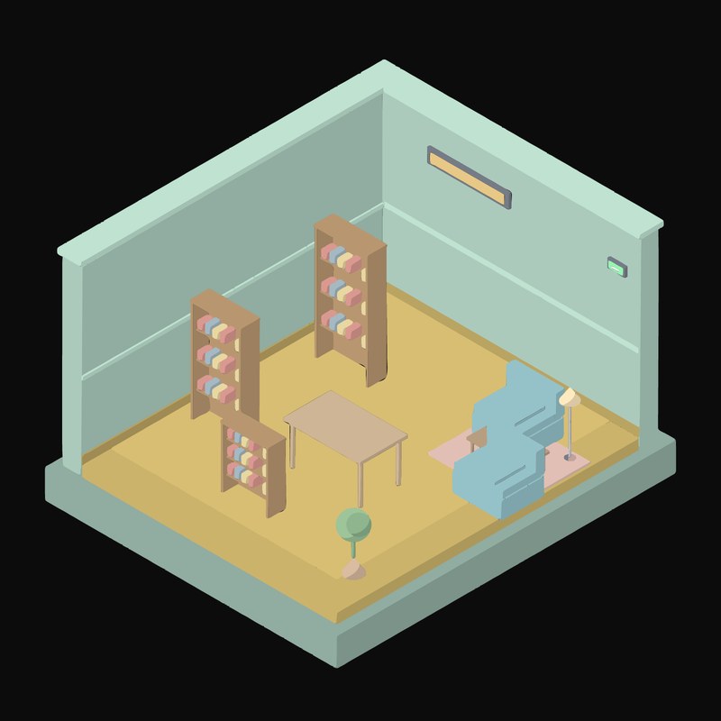 Dusty Jade Bookstore with Tall Shelves Animated Icon - animated icon from Isometric Room Block Motion Icons