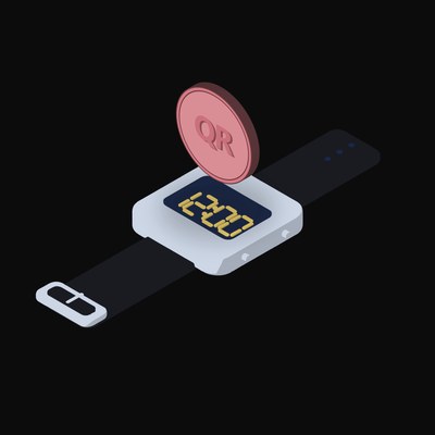 Qatari Riyal Floating Over a Watch - illustration from Crypto & Currency Watch Float