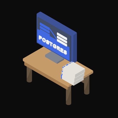 Postgres Table Join on an All-in-One - illustration from Isometric Developer Stack Desks Icons