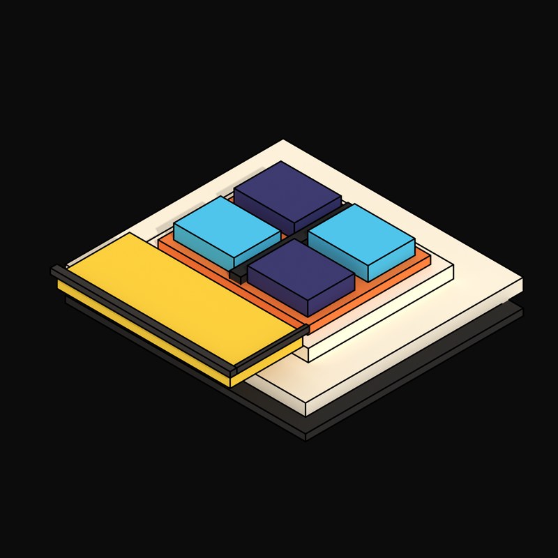 Yellow Chiplet Package with the Lid Slid Off - 3D icon from Neo Brutalist AI Hardware