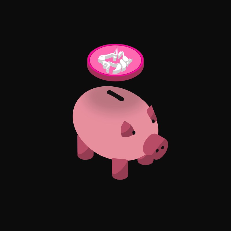 Uniswap Floating Over a Piggy Bank (Back) - animated icon from Crypto & Currency Piggy Bank Float