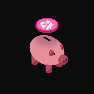 Uniswap Floating Over a Piggy Bank (Back) - animated icon from Crypto & Currency Piggy Bank Float