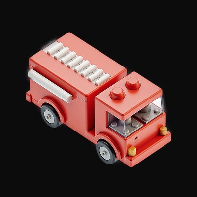 Red Toy Brick Fire Truck - Clay - 3D icon from Toy Brick Vehicles - Clay
