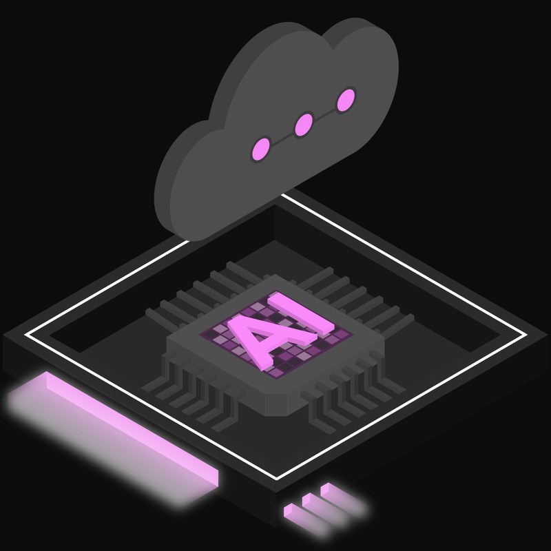 Black and Pink AI Cloud Chip Icon - illustration from AI Cloud Chip Icons