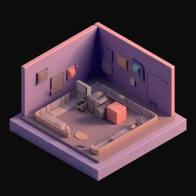 Purple Recording Studio with a Mixing Desk - 3D icon from Isometric Clay Room Scenes