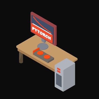 PyTorch Loss Curve on a Workstation - illustration from Isometric Developer Stack Desks Icons