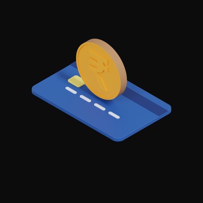 Indian Rupee Floating Over a Credit Card - 3D icon from Crypto & Currency Credit Card Float