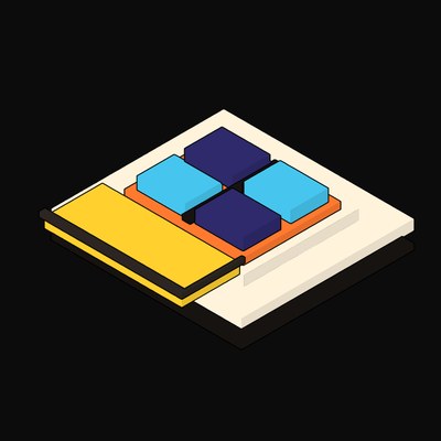 Yellow Chiplet Package with the Lid Slid Off - illustration from Neo Brutalist AI Hardware Icons