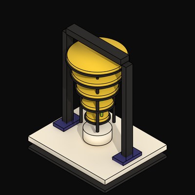 Yellow Quantum Computer Chandelier on a Gantry - 3D icon from Neo Brutalist AI Hardware