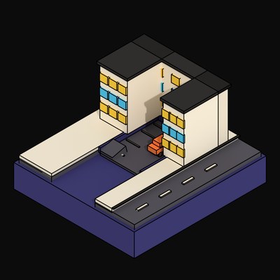 Plum Sunken Courtyard Complex Seen in Section - 3D icon from Neo Brutalist Scenes