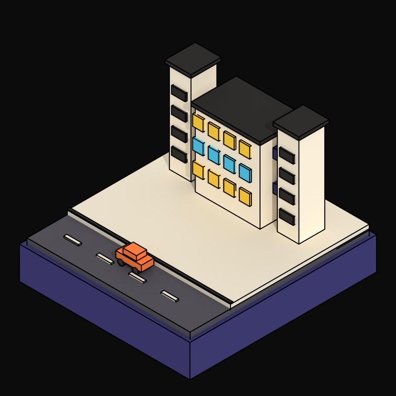 Twin-Towered Served-and-Servant Wings with Plum Sky-Bridges - 3D icon from Neo Brutalist Scenes