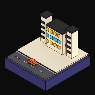 Twin-Towered Served-and-Servant Wings with Plum Sky-Bridges - 3D icon from Neo Brutalist Scenes