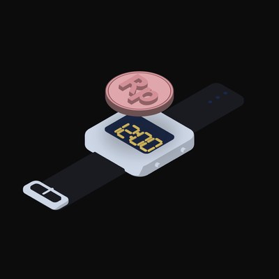 Indonesian Rupiah Floating Over a Watch (Back) - illustration from Crypto & Currency Watch Float