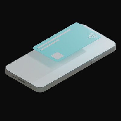 Cyan Credit Card on a White Phone Animated Icon - animated icon from Credit Card and Phone Animated Icons