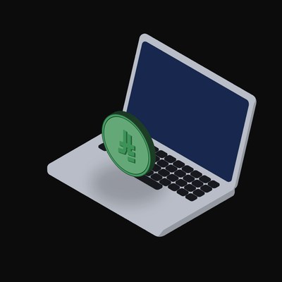 Saudi Riyal Floating Over a Laptop - illustration from Crypto & Currency Laptop Float
